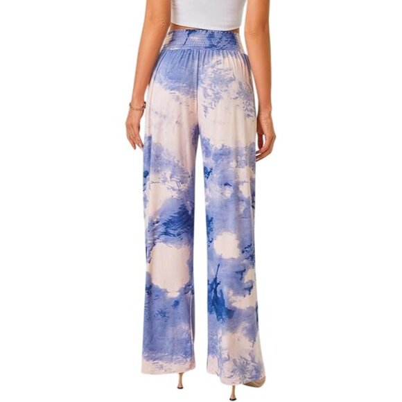 Tie Dye Wide Leg Pants Elastic Waistband Pockets Blue Pink Size XL Palazzo - Picture 2 of 4